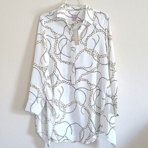 Chicos White/GoldChain Print Shirt Size  1 (8/10) NWT
